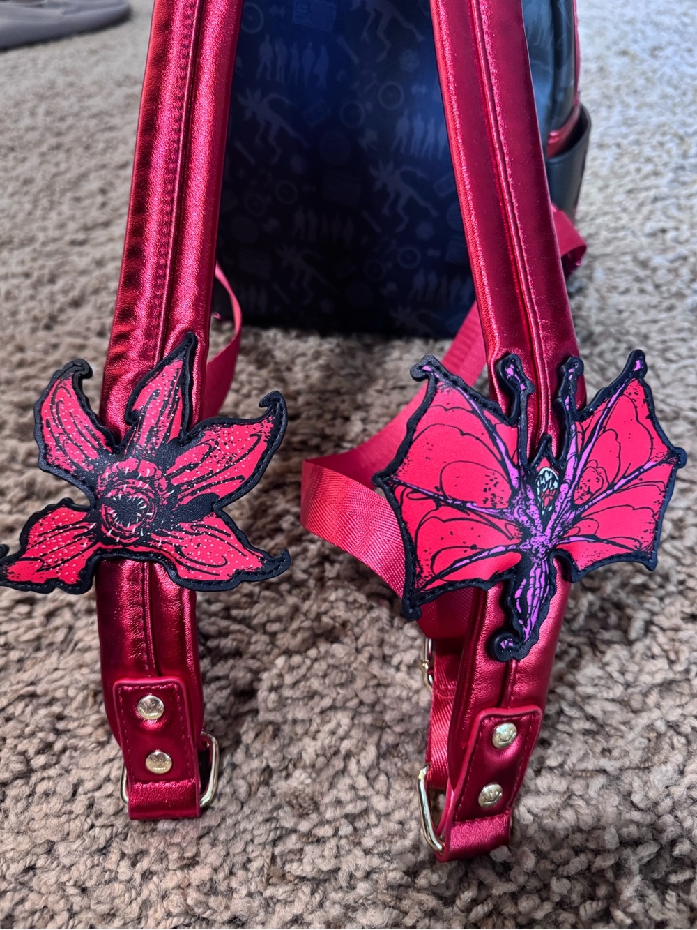 Loungefly Stranger Things Red and Black Mini Backpack with Characters - Picture 7 of 9
